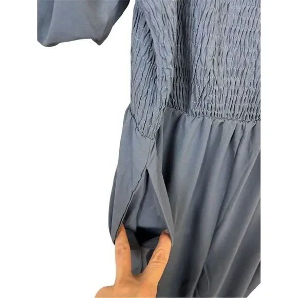 Amazon Women's Blue Off-Shoulder Pleated Jumpsuit Size M Casual Summer - Picture 3 of 5